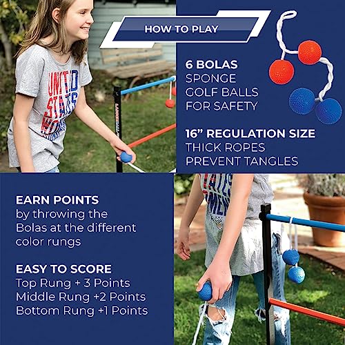 University Games, Double Ladder Ball Indoor Outdoor Ladderball Game Set, 6 Soft Rubber Bolas Balls, Zippered Travel Case, Premium Quality and Durability for 2 or More Players Ages 8 and Up
