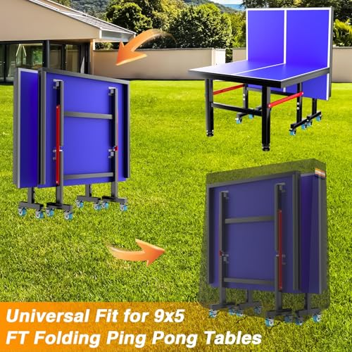 EVRBUL Ping Pong Table Cover Outdoor Waterproof Folding Table Tennis Cover Heavy Duty 420D Sunproof Windproof for Universal 9 x 5 FT Foldable Tables with Storage Bag