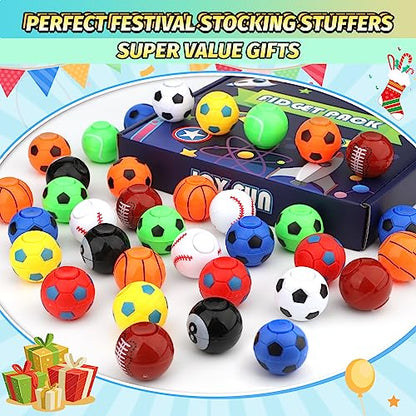 34PCS Mini Fidget Spinners Party Fidget Toys Soccer Basketball Baseball Sport Balls for Goodie Bag Stuffer, Finger Stress Balls Toy for Christmas Party Classroom Prize