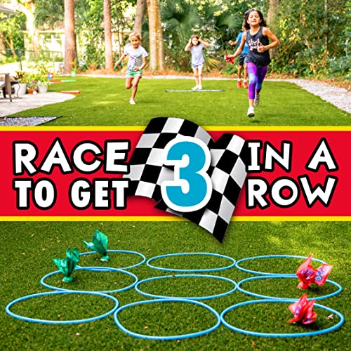 Franklin Field Day Deluxe Tic Tac Toe Racing for Kids and Adults - Perfect for Backyard Play - Includes 9 Play Space Hoops, 6 Tic Tac Toe Weighted Flags and 1 Starting Line