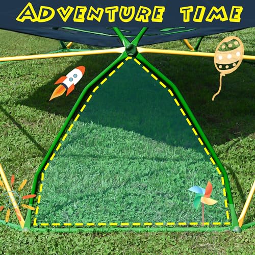 Merax 12FT Climbing Dome with Hammock, Outdoor Geometric Dome Climber Play Center for Kids 3-10 Supporting 1000 lbs, Easy Assembly Jungle Gym - style: 12FT Yellow & Green