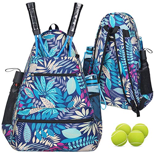 ACOSEN Tennis Bag Tennis Backpack - Large Tennis Bags for Women and Men to Hold Tennis Racket,Pickleball Paddles, Badminton Racquet, Squash Racquet,Balls and Other Accessories - color: Green Floral