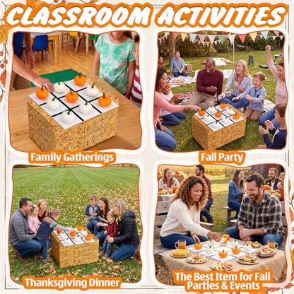Blueweenly Halloween Tic Tac Toe Game Set with Cute 3D Pumpkin & Straw Box & Chess Board, Fall Decor Fun Coffee Table Decoration, Indoor Home Decor for Party Gift