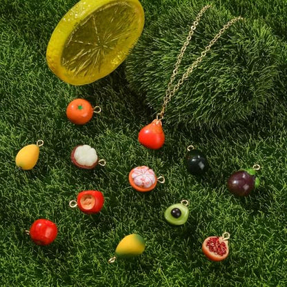 Stiesy Fruit Charms 12Pcs 3D Acrylic Apple Orange Mango Avocado Charm Pendants Bulk for Jewelry Making Crafting DIY Necklace Bracelet Earring Gifts - color: Fruit-12pcs-12 style