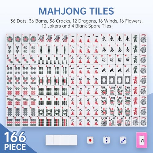 American Mahjong Tile Set Include 166 Tiles 4 All-in-One Mahjong Racks/Pushers with Fabric Carrying Bag Complete Mahjong Game Set (Black Bag) - color: Black