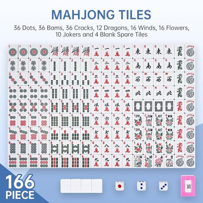American Mahjong Tile Set Include 166 Tiles 4 All-in-One Mahjong Racks/Pushers with Fabric Carrying Bag Complete Mahjong Game Set (Black Bag) - color: Black