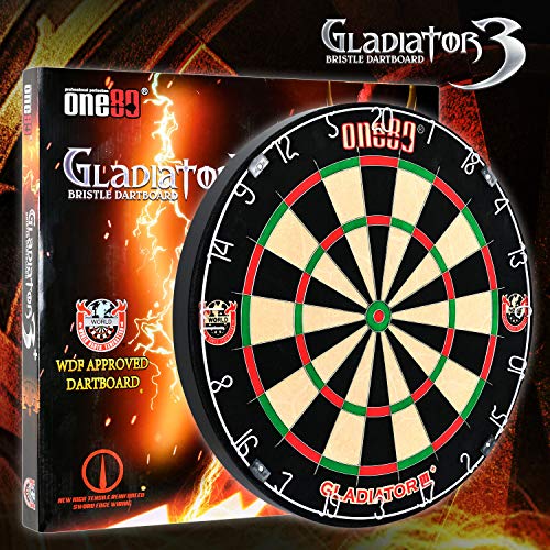 ONE80 Gladiator Dartboard with Top-Grade African Sisal and Sword Edge Staple Free Wire Spider for Maximum Scoring Potential and Less Bounce Outs - style: Gladiator III