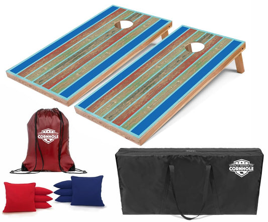 World Series of Cornhole Regulation Size Cornhole Boards - Lightweight & Durable All-Wood Construction | Backyard Bean Bag Toss Set | Outdoor Game for Tailgates & BBQs - color: Blue Stripes Painted Wood