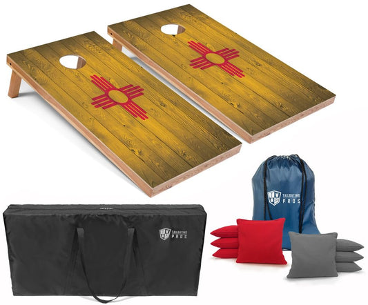 Tailgating Pros Regulation Cornhole Boards Flag Set - Includes 8 Bean Bags, Carrying Cases, and 4'x2' Corn Hole Toss Game - color: New Mexico Flag