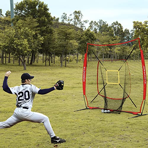 Storgem Baseball and Softball Practice Net 7×7ft Portable Hitting Pitching Batting Training Net Baseball Backstop Net with Batting Tee and Strike Zone and Bow Frame - color: Red Pro