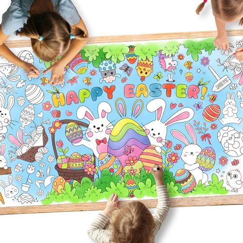 Gatherfun Easter Party Activity Poster - 31.5 x 72 Inches,Easter -Themed Party, Versatile Paper Coloring Banner/Table Cover for School Parties and Special Events Decoration - style: Easter