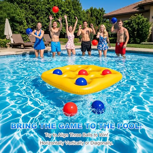 Pool Toys Games Set- Tic-Tac-Toe Inflatable PoolToy with 10 Balls Fun Summer Pool Party Beach Lawn Camping Party Float Game Water Ball Toys for AdultsTeens Kids 2-10 Players - color: Yellow