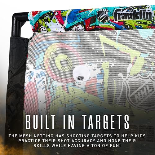 Franklin Sports NHL Kids Mini Hockey Set - Includes (1) Knee Hockey Goal, (2) Mini Sticks + (2) Foam Balls - Indoor Toy Youth Goal + Sticks Set - Graffiti