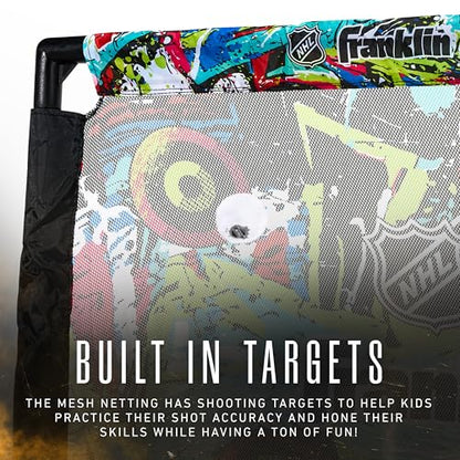 Franklin Sports NHL Kids Mini Hockey Set - Includes (1) Knee Hockey Goal, (2) Mini Sticks + (2) Foam Balls - Indoor Toy Youth Goal + Sticks Set - Graffiti