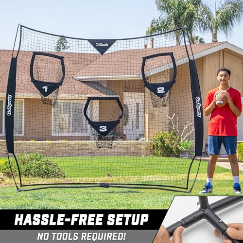 GoSports Football Throwing Net - 8 x 8 ft or 6 x 6 ft Nets - Choose Black or Red - color: 8 x 8 ft Black