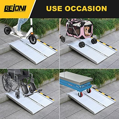BEJONI 5FT Portable Wheelchair Ramp with Handle, 28'' Wide, Sliver | Aluminum Folding Handicap Ramp, 600 Lbs Capacity Non-Skid Wheelchairs for Home Steps, Thresholds, Doorways, Front Porch - size: 5FT x 28'' W