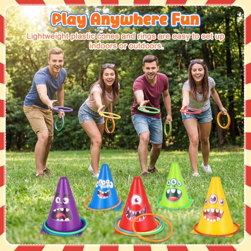 RoundFunny 12set 3 in 1 Monsters Ring Toss Game Set, Carnival Game Kit with Cones, Rings, Bean Bags & Storage Bag, Includes for DIY Toss Games, Birthday Party, Easter, Carnival - style: Monster