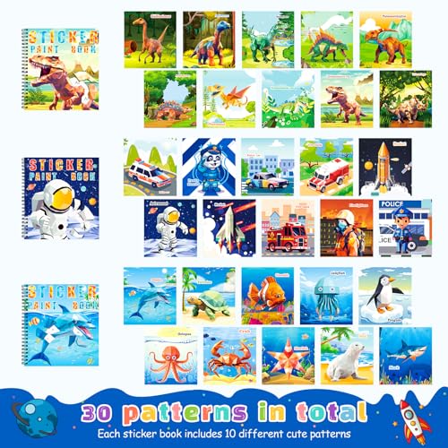 homicozy 4PCS Sticker Paint Books for Kids Ages 4-10,Dinosaur Astronaut Ocean Animals Designs Paint By Stickers,Sticker By Numbers,Party Birthday Gifts for Boys 4-10,Create 40 Pictures At a Time - style: Style2-4PCS