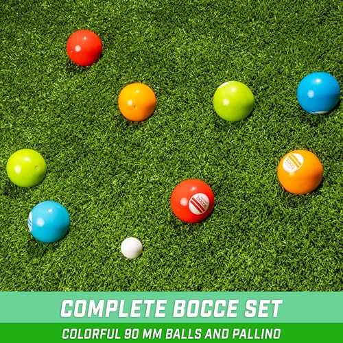 GoSports 90 mm Soft Bocce Set Includes 8 Weighted Balls, Pallino and Case, Play Indoors or Outdoors