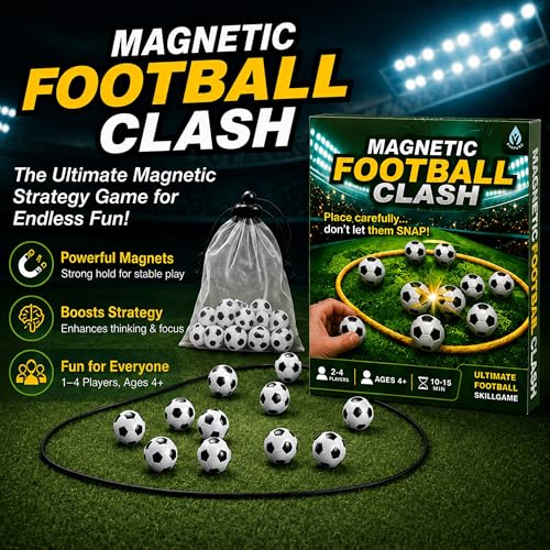Magnetic Football Chess Game Set with 20 Magnetic Pieces & Storage Bag, Interactive Strategy Board Game for Adults, Portable Family Tabletop Game for Travel & Parties, 1–4 Players Ages 4+