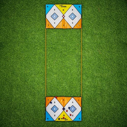 Skatta Ball Premium Yard Game Set - Outdoor Bocce and Shuffleboard Hybrid Lawn Play for Adults & Family - Weatherproof Backyard Beach Activity Kit with 2 Target Boards, 8 Rolling Balls
