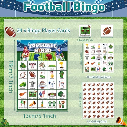 Liliful 35 Pcs Football Bingo Games 24 Players Bingo Cards Sport Theme Party Games for Adults Family Classroom Activities Birthday Party Favors Supplies - style: Football