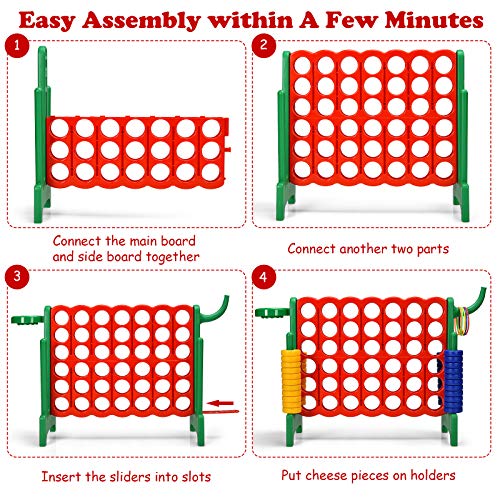 KOTEK Giant 4-in-a-Row Family Game w/Quick-Release Sliders, 42 Rings, Ring Toss & Basketball Hoop, Connect Yard Game for Kids & Adults (Without Carrying Bag, Green) - color: Green