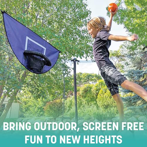 Skywalker Trampoline Outdoor 8 FT, 12 FT, 15 FT Jump N’ Dunk Round Outdoor Trampoline with Net, Trampoline Mat, and Basketball Hoop for Trampoline - color: Blue, style: 12 Foot