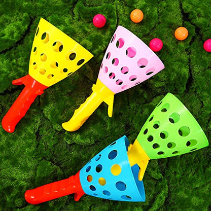 Jerify 30 Pcs Pop Pass Catch Ball Game Outdoor Indoor Games Toys for Kids with 12 Catch Launcher Baskets and 18 Balls Beach Sport Outdoor Activities for Summer Party Favor Gift Age 6 7 8 10 12+