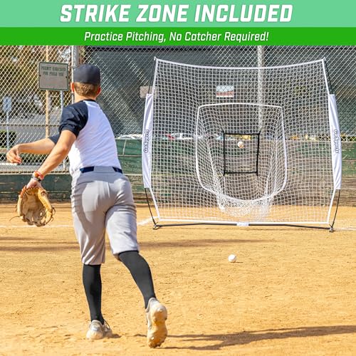 GoSports 7 x 7 ft Baseball & Softball Nets - Available in Team Colors - Batting & Pitching Net with Strike Zone - color: White