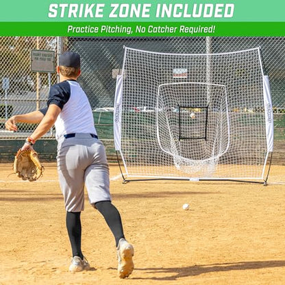 GoSports 7 x 7 ft Baseball & Softball Nets - Available in Team Colors - Batting & Pitching Net with Strike Zone - color: White