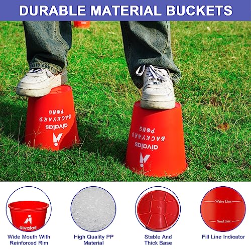 Aivalas Yard Pong Outdoor Games, Giant Yard Games Set with 12 Buckets and Balls for Adults and Family, Toss Game Throwing Games for Beach, Camping, Lawn and Backyard - color: Red