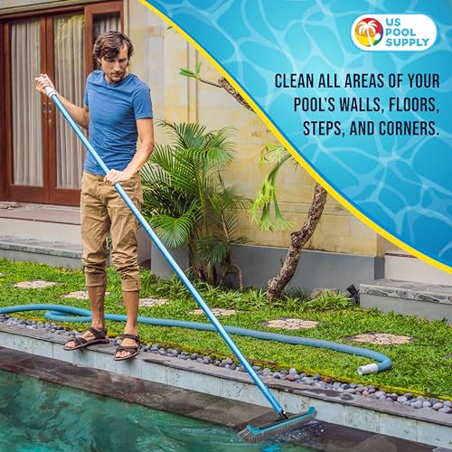 U.S. Pool Supply Pool Brush Head for Inground Pools - 17.7" Swimming Pool Brush with Pole Handle, Bristle Scrub Brushes with Curved Ends, Above Ground Cleaning Equipment Scrubber Cleaner Leaves Debris - style: 17.7" Nylon Bristles