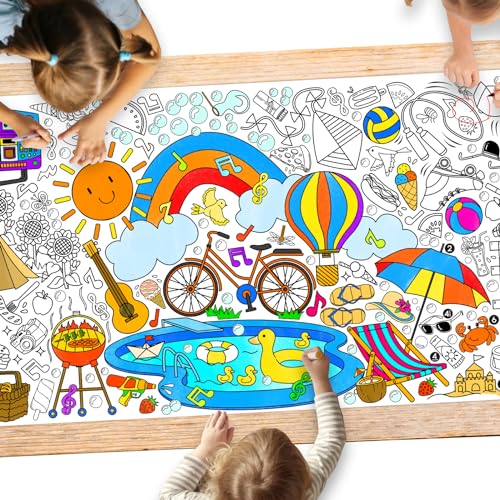 Gatherfun Giant Coloring Poster for Classroom - 31.5x72 Versatile Summer Activity Poster/Table Cover for School Parties, Birthday & Special Events Decoration - style: Coastal