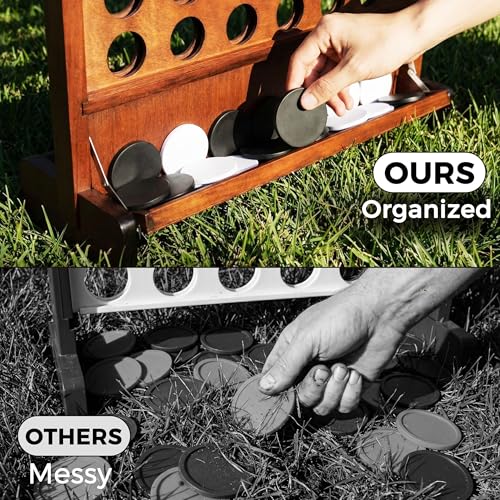 Giant Wooden 4 in A Row Game for Indoor or Outdoor Games | Foldable Tray, 2 Styles of Play: Wall Mounted or Set-up on Ground, Carrying Case, Detachable Legs, Premium Varnished Pine - style: Classic