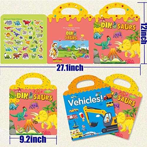 RUSON Reusable Sticker Book for Kids, 2 Sets Educational Learning Toys Travel Stickers Activity Books for Toddler Girls Boys Age 3+ Birthday Gifts - Vehicle & Dinosaur - style: Vehicle + Dinosaur
