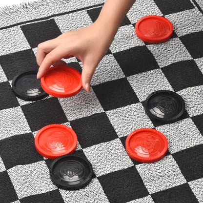 Giant Checkers Board Game Set,3 in 1 Jumbo Tic Tac Toe Game,Classic Checkers Board Game for Kids & Adults,Large Checkers Rug Game Mat,Indoor Outdoor Game for Family Camping Party