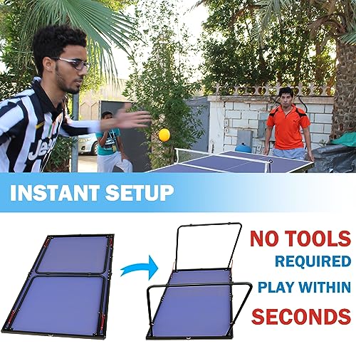 Table Tennis Table Mid-Size, Foldable Ping Pong Table Top Full Size with 2 Paddles, 2 Balls, 1 Net & 4 Wheels, Folding Table Tennis for Indoor & Outdoor, Quick Assembly to Support Multiplayer - size: 4.5ft
