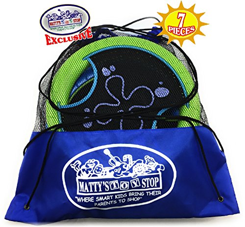 Matty's Toy Stop Deluxe Trampoline Extreme Paddle Ball Set for 4 Players - Includes 4 (12") Trampoline Paddles, 3 Rubber String Balls & Storage Bag