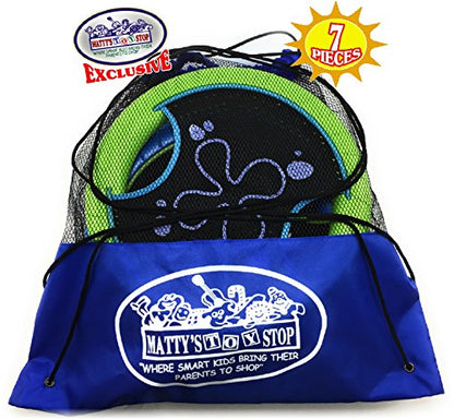Matty's Toy Stop Deluxe Trampoline Extreme Paddle Ball Set for 4 Players - Includes 4 (12") Trampoline Paddles, 3 Rubber String Balls & Storage Bag