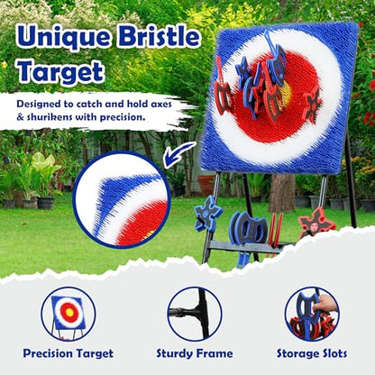 Outdoor Axe Throwing Game Set – Giant Backyard Yard Game for Kids & Adults, Lawn Sports Equipment for Family Fun, Outdoor Party Games with Toy Axes & Storage