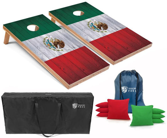 Tailgating Pros Regulation Cornhole Boards Flag Set - Includes 8 Bean Bags, Carrying Cases, and 4'x2' Corn Hole Toss Game - color: Mexico Flag