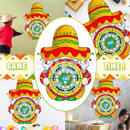 Cinco de Mayo Dart Board Set, Mexican Gnome Party Board with 12 Stick Balls, Hook, Kids Mexico Party Indoor Outdoor Games, Mexican Birthday Party Suppiles for Boys/Girls/Adults Fun