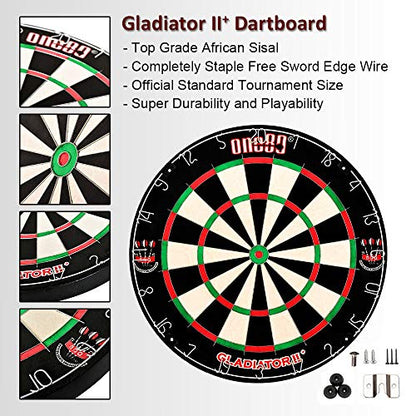 ONE80 Gladiator Dartboard with Top-Grade African Sisal and Sword Edge Staple Free Wire Spider for Maximum Scoring Potential and Less Bounce Outs - style: Gladiator II