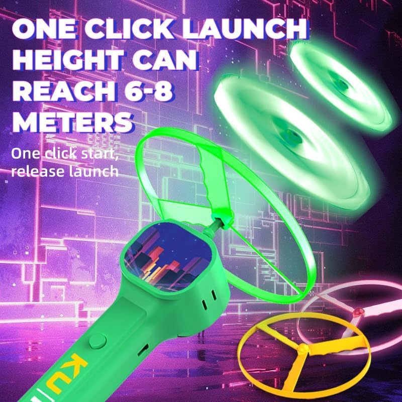 FunisFun Electric Disc Launcher with 6 Flying Spinners for Adults & Kids, Rechargeable Glow in The Dark Disc, Outdoor Fun Fidget Cat Fetch Toys for Pets Interactive Hunting
