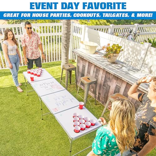 GoPong 8 Foot Portable Beer Pong/Tailgate Tables (Black, Football, American Flag, or Custom Dry Erase) - color: Custom Dry Erase