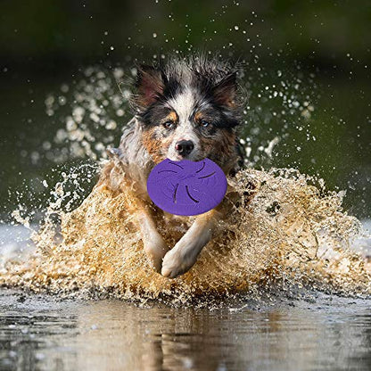 Indestructible Dog Flying Disc, Interactive Dog Flyer Toys, Soft Lightweight Catch and Fetch Toys for Medium Large Dogs, Floats in Water & Safe on Teeth, 9 inch (Large, Purple) - color: Purple, size: Large