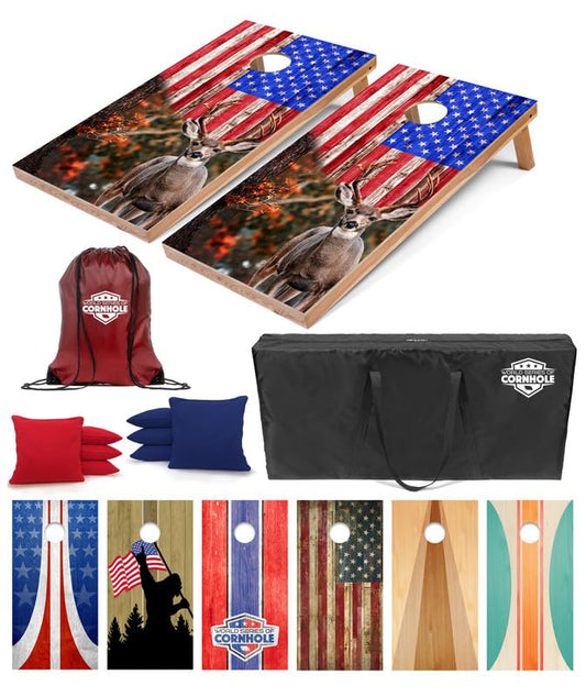 World Series of Cornhole Regulation Size Cornhole Boards - Lightweight & Durable All-Wood Construction | Backyard Bean Bag Toss Set | Outdoor Game for Tailgates & BBQs - color: Deer Flag