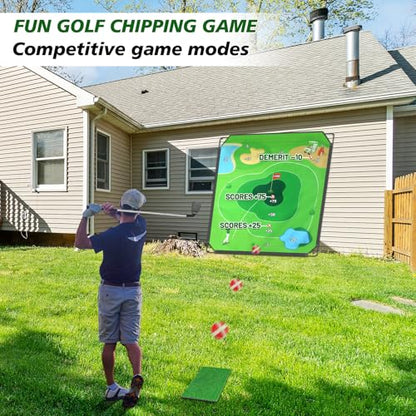 BaiYuan 71''x71'' Golf Chipping Game Set for Dads & Junior Golfers, Indoor, Outdoor Backyard & Lawn Fun with 2 Golf Clubs, 24 Sticky Balls, Putting Mat & Carry Bag, Family Yard Target Game - size: 71"x71"