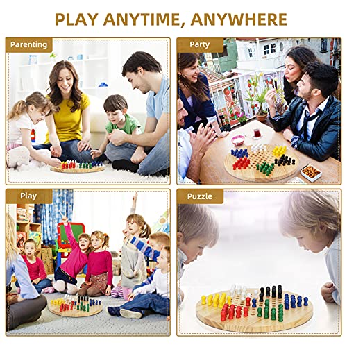 Win SPORTS Chinese Checkers Board - Classic Strategy Game & Fun for The Whole Family, Includes 60 Wooden Pegs in 6 Colors, Made with Natural Wood (11.5 Inch)